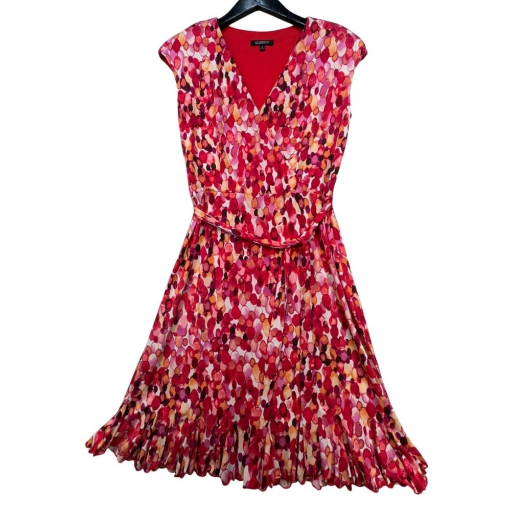 Glamour Womens A-Line Dress Size 6 Red PInk Spotted Design Bottom Ruffle
